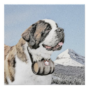 Saint Bernard Painting - Cute Original Dog Art Poster