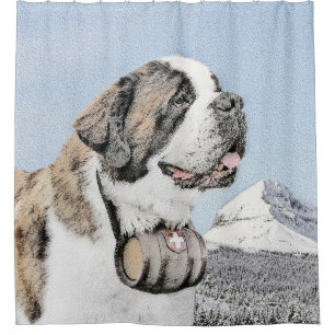 Saint Bernard Painting - Cute Original Dog Art Shower Curtain