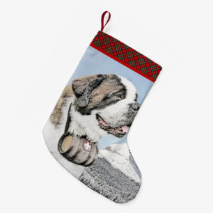 Saint Bernard Painting - Cute Original Dog Art Small Christmas Stocking