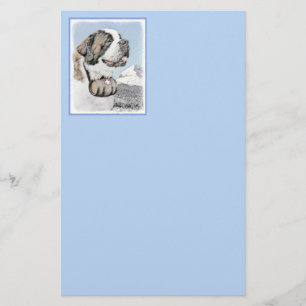 Saint Bernard Painting - Cute Original Dog Art Stationery