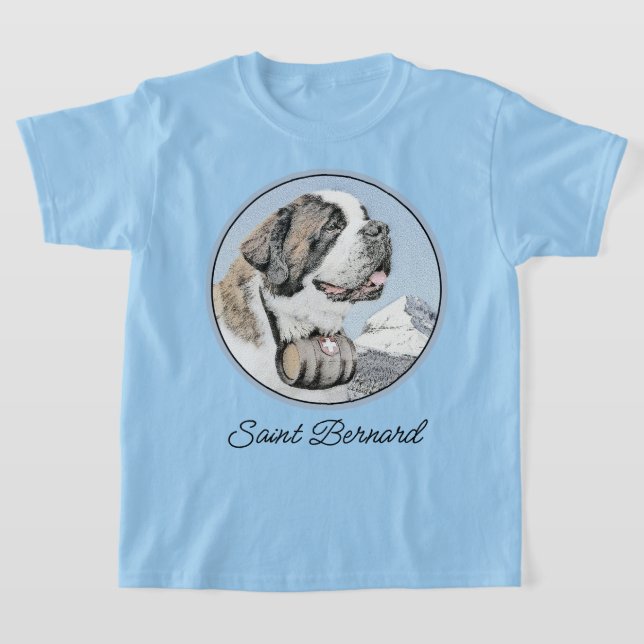 Saint Bernard Painting - Cute Original Dog Art T-Shirt (Laydown)