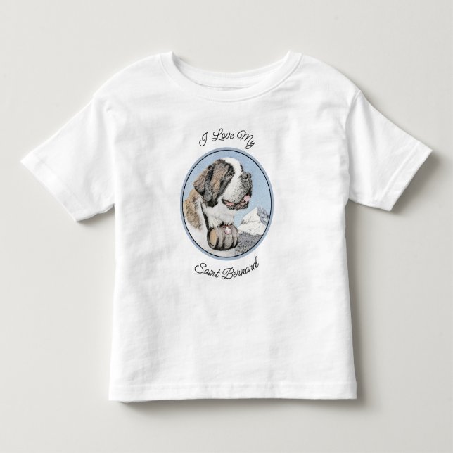 Saint Bernard Painting - Cute Original Dog Art Toddler T-Shirt (Front)