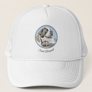 Saint Bernard Painting - Cute Original Dog Art Trucker Hat