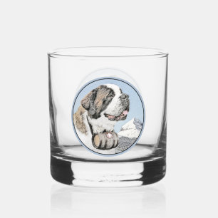 Saint Bernard Painting - Cute Original Dog Art Whiskey Glass