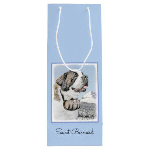 Saint Bernard Painting - Cute Original Dog Art Wine Gift Bag