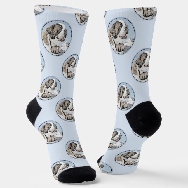 Saint Bernard Painting Rough St Original Dog Art Socks (Angled)