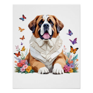 Saint Bernard Playful Adorable Fun Animal Colourfu Poster