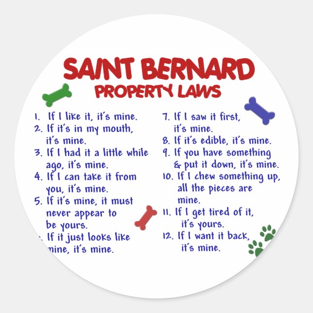 SAINT BERNARD Property Laws 2 Classic Round Sticker (Front)