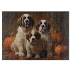 Saint Bernard Puppy Autumn Delight Pumpkin Cutting Board
