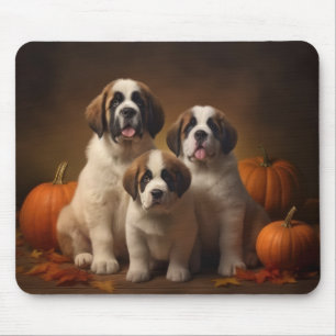 Saint Bernard Puppy Autumn Delight Pumpkin Mouse Pad