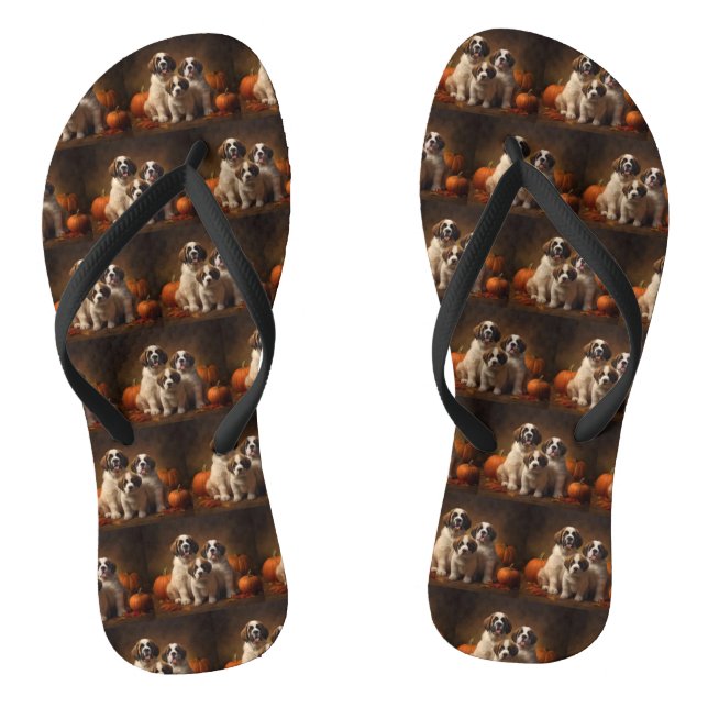 Saint Bernard Puppy Autumn Delight Pumpkin Thongs (Footbed)