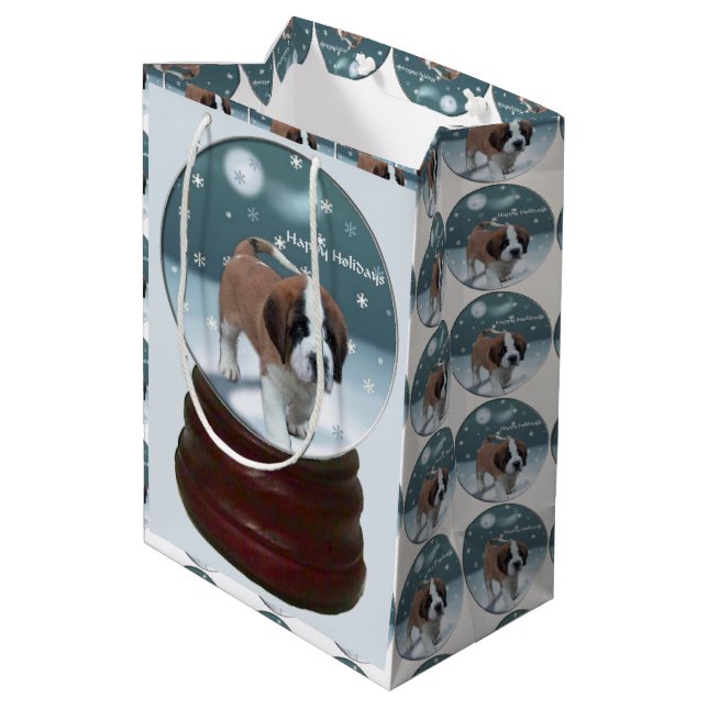 Saint Bernard Puppy Christmas Medium Gift Bag (Back Angled)