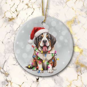 Saint Bernard Puppy in Christmas Lights  Ceramic Ornament