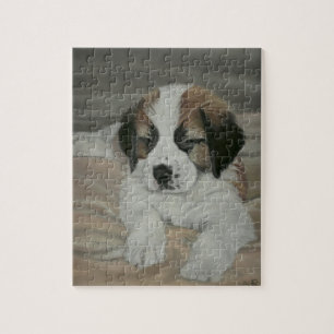 Saint Bernard Puppy Painting Jigsaw Puzzle