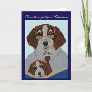 Saint Bernard reading Christmas Story to Puppy Card