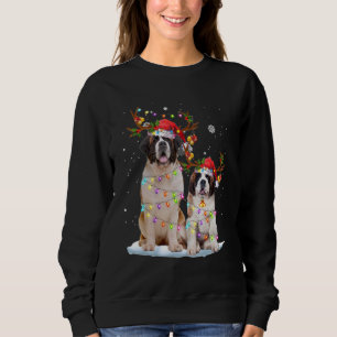 Saint Bernard Reindeer Santa Hat Xmas Lights Chris Sweatshirt