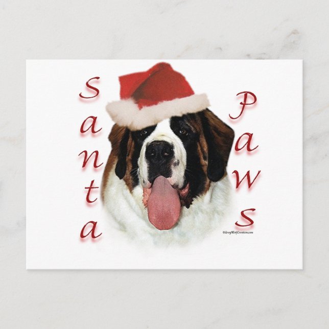 Saint Bernard Santa Paws Holiday Postcard (Front)
