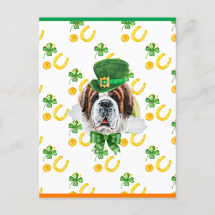 Saint Bernard Shamrock St. Patricks Day Holiday Postcard