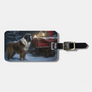 Saint Bernard Snowy Sleigh Christmas Decor Luggage Tag