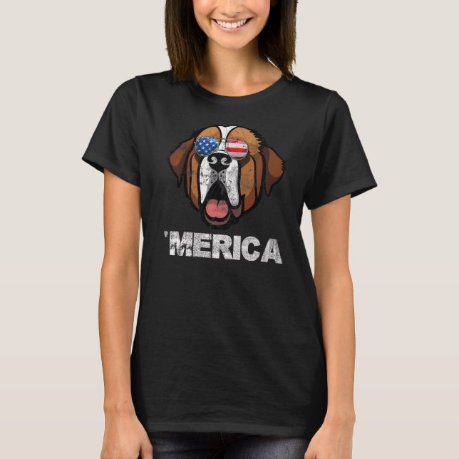 Saint Bernard Sunglasses American Usa Flag 4th Of  T-Shirt (Front)
