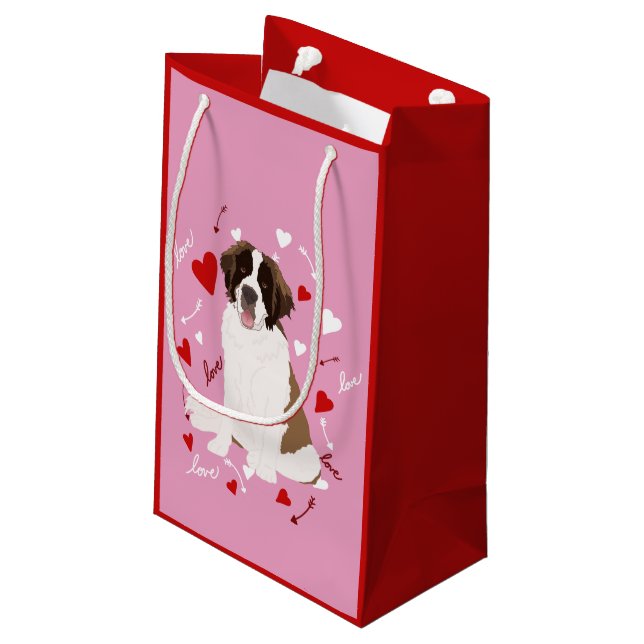 Saint Bernard Valentines Day  Small Gift Bag (Back Angled)