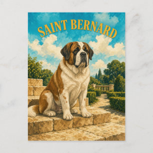 Saint Bernard, Vintage Watercolor Dog Art Postcard