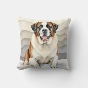 Saint Bernard Watercolor Snow Drift Art Cushion