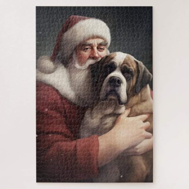 Saint Bernard With Santa Claus Festive Christmas Jigsaw Puzzle (Vertical)