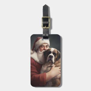 Saint Bernard With Santa Claus Festive Christmas Luggage Tag