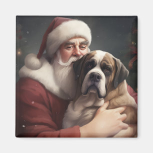 Saint Bernard With Santa Claus Festive Christmas Magnet
