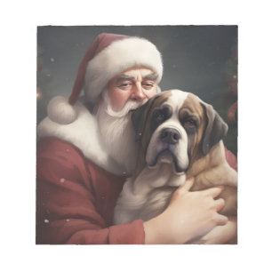 Saint Bernard With Santa Claus Festive Christmas Notepad