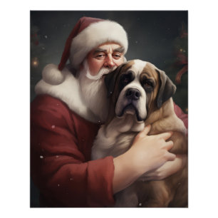 Saint Bernard With Santa Claus Festive Christmas Poster
