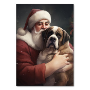 Saint Bernard With Santa Claus Festive Christmas Table Number