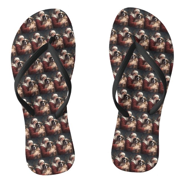 Saint Bernard With Santa Claus Festive Christmas Thongs (Footbed)
