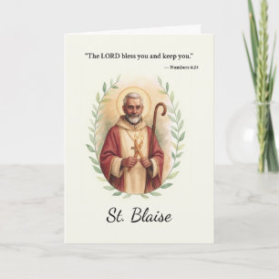 Saint Blaise Feast Day Blessings Watercolor Wreath Card