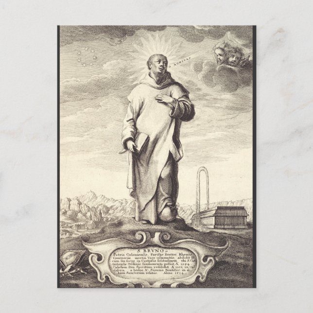 Saint Bruno of Cologne Antique Engraving Style Art Postcard (Front)