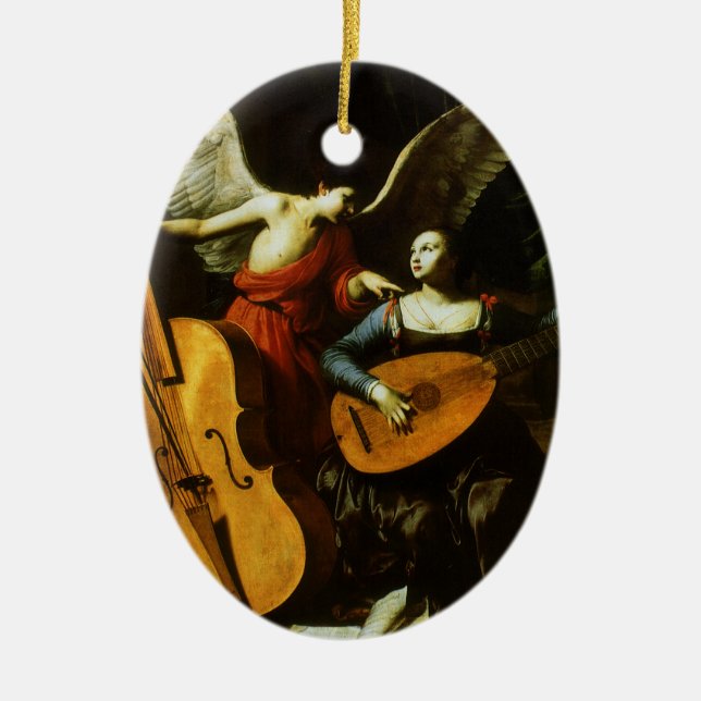 Saint Cecilia and the Angel by Carlo Saraceni Ceramic Ornament (Front)
