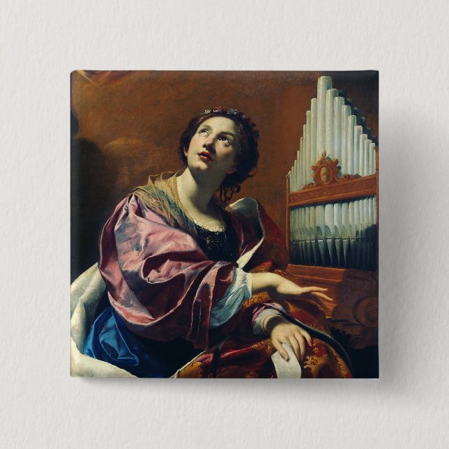 Saint Cecilia by Simon Vouet 15 Cm Square Badge (Front)