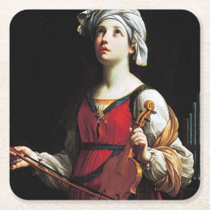 Saint Cecilia (St. Cecilia), Guido Reni Square Paper Coaster