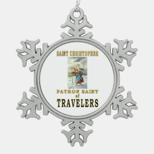 SAINT CHRISTOPHER SNOWFLAKE PEWTER CHRISTMAS ORNAMENT