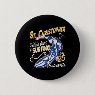 Saint Christopher Surf Patron Saint Of Surfing Cat 6 Cm Round Badge