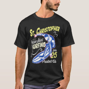 Saint Christopher Surf Patron Saint Of Surfing Cat T-Shirt