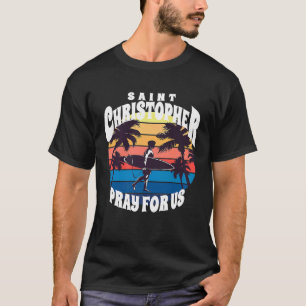 Saint Christopher Surf Retro Sunset Patron Surfing T-Shirt
