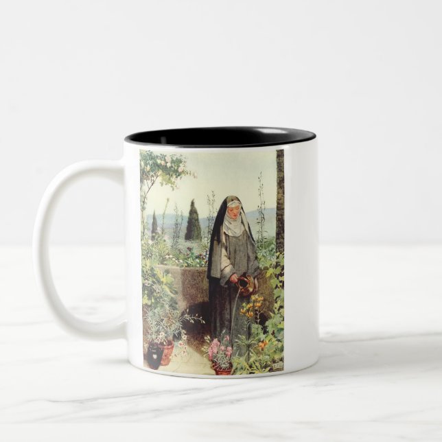 Saint Clare of Assisi: Patroness of Television Two-Tone Coffee Mug (Left)