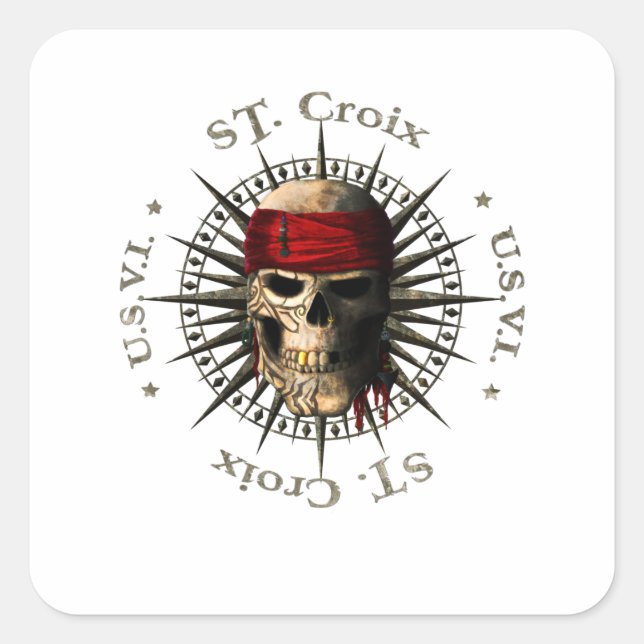 Saint Croix USVI Pirate Skull Square Sticker (Front)