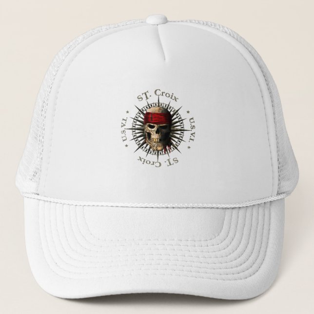 Saint Croix USVI Pirate Skull Trucker Hat (Front)