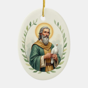 Saint David of Wales Gods Peace with Scripture Ceramic Ornament