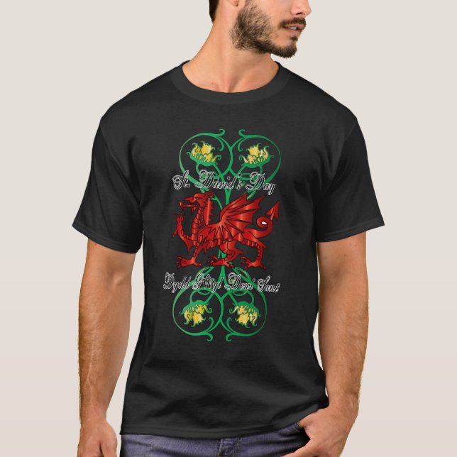 Saint David's Day T Shirt With Daffodils and Drago (Front)