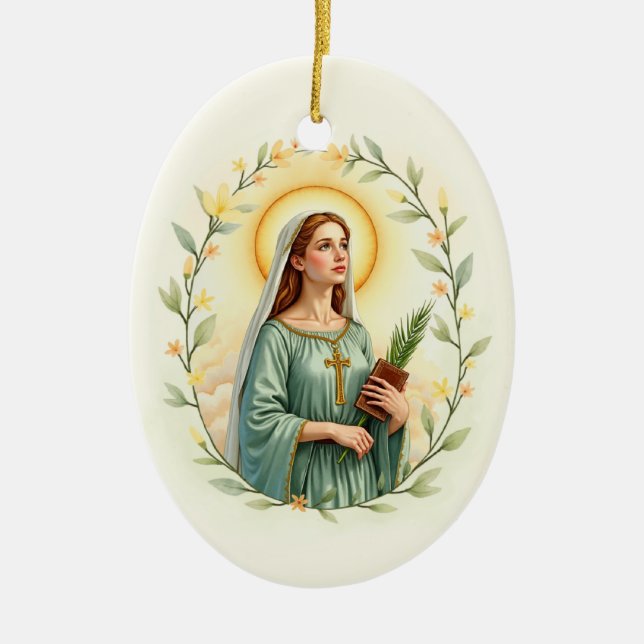 Saint Dymphna Catholic Devotional Ceramic Ornament (Front)