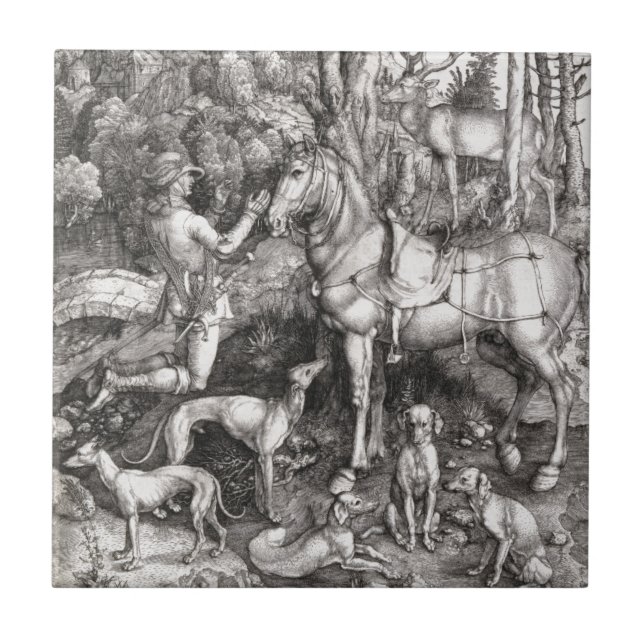 Saint Eustace Engraving by Albrecht Durer Ceramic Tile (Front)